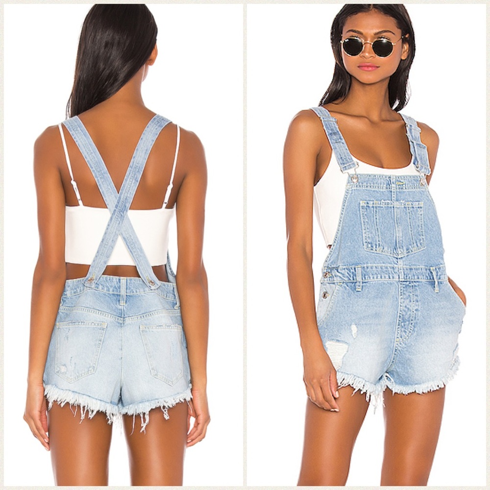 Free People June Shortalls Denim Cutoff Overalls - Picture 10 of 10